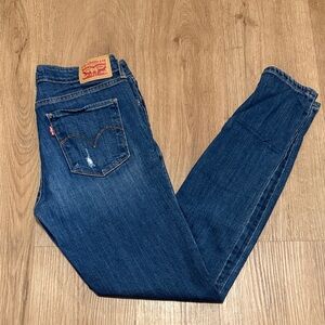 Levi's 711 Skinny Dark Blue Distressed Denim Jeans Women’s Size 28